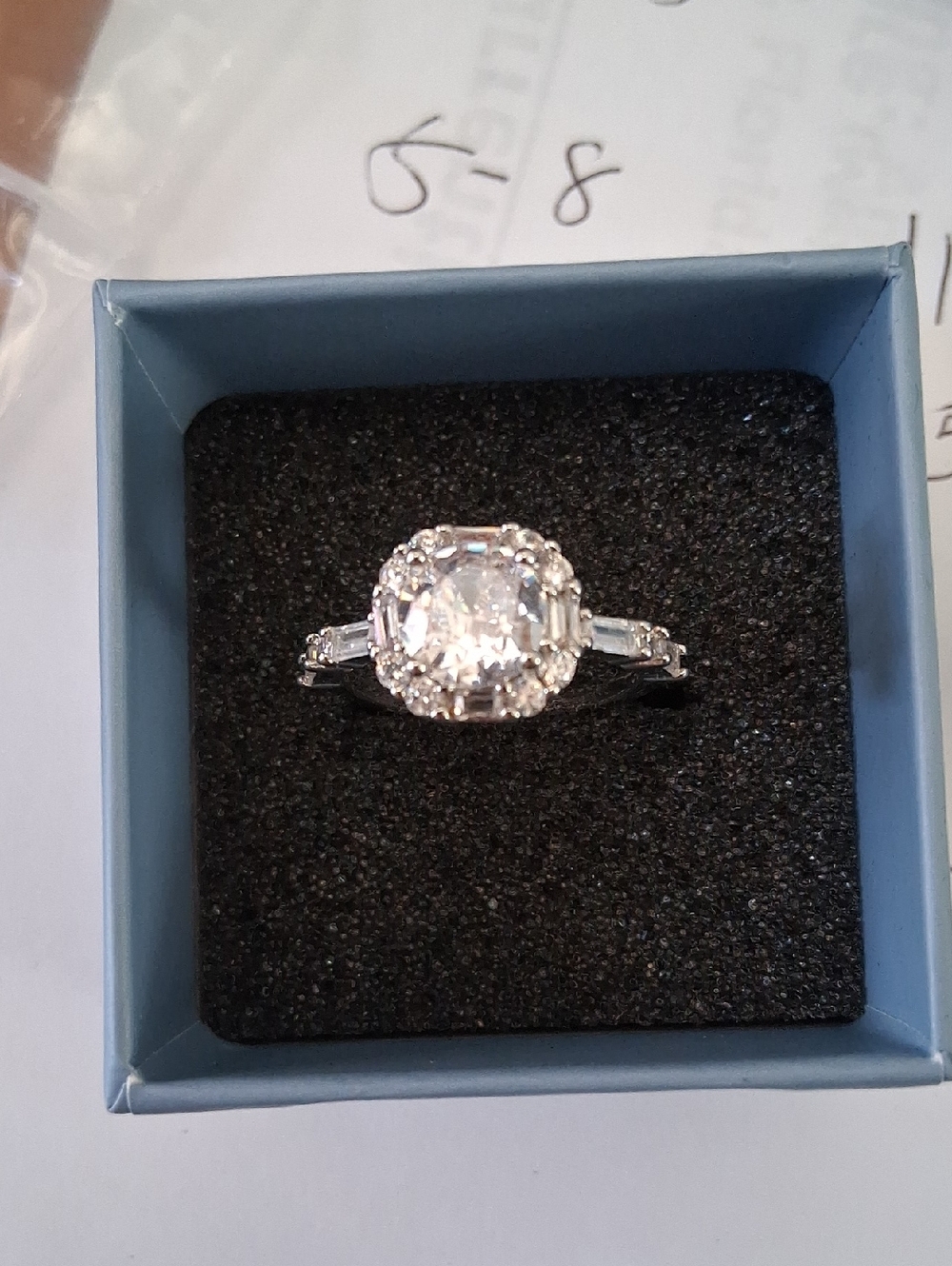 Silver Halo Cushion-Cut Cubic Zirconia Ring - White Size 8. NWT